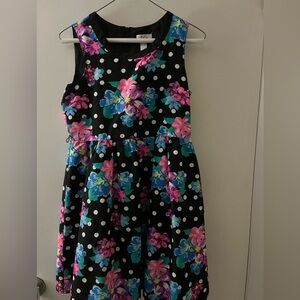 Justice Black Dress with Floral and Polka Dot Design